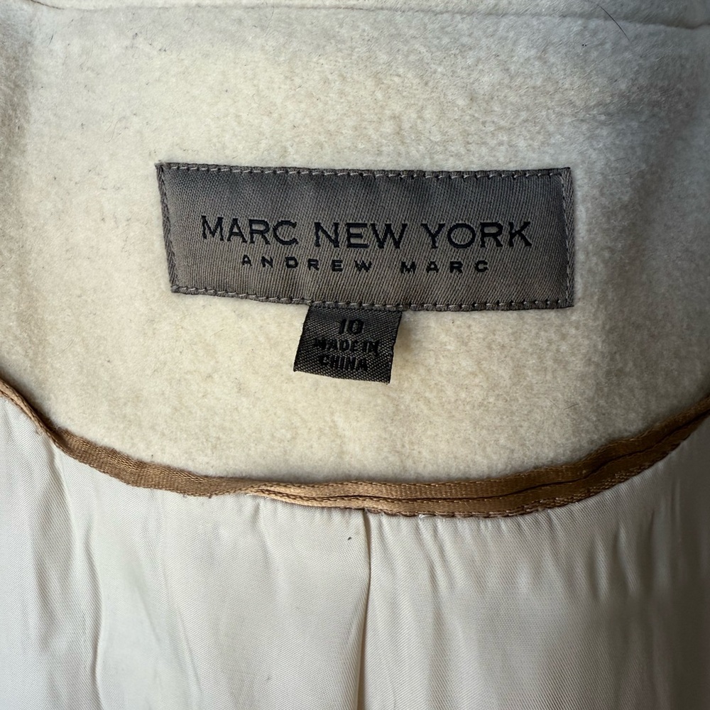 Marc New York, Andrew Marc Cream Wool Coat with 100% Fox Fur Hood from Finland - Picture 13 of 16